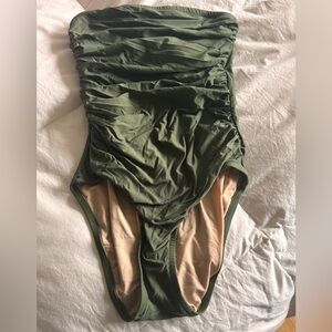 Olive Green Ruched Swimsuit